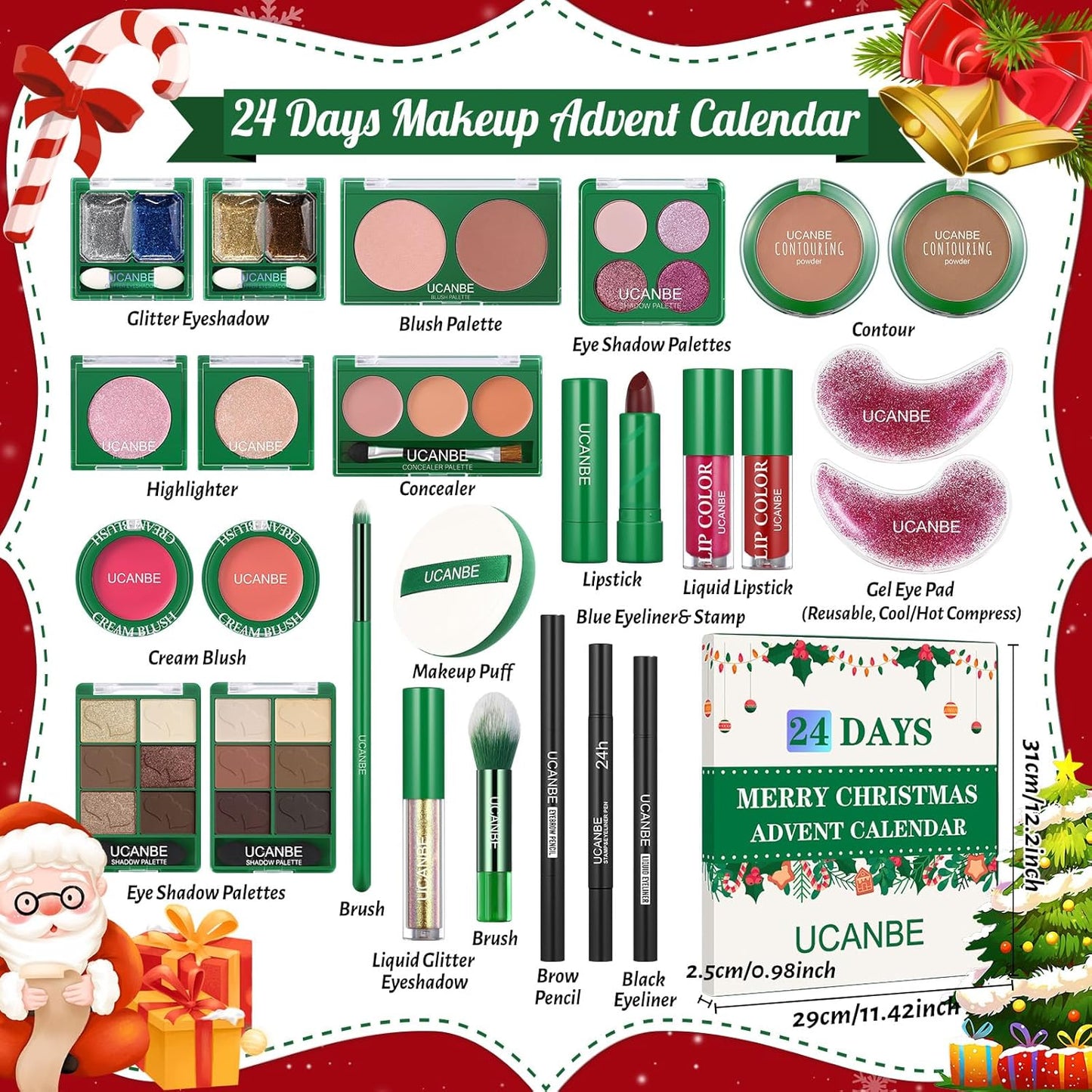 Makeup Advent Calendar 2025, 24 Days Christmas Makeup Gift Set for Adult Women & Teen Girls,  2025 Xmas Countdown Calendar Beauty & Cosmetics Holiday Surprise Make up Gift Kits for Women Full Kit