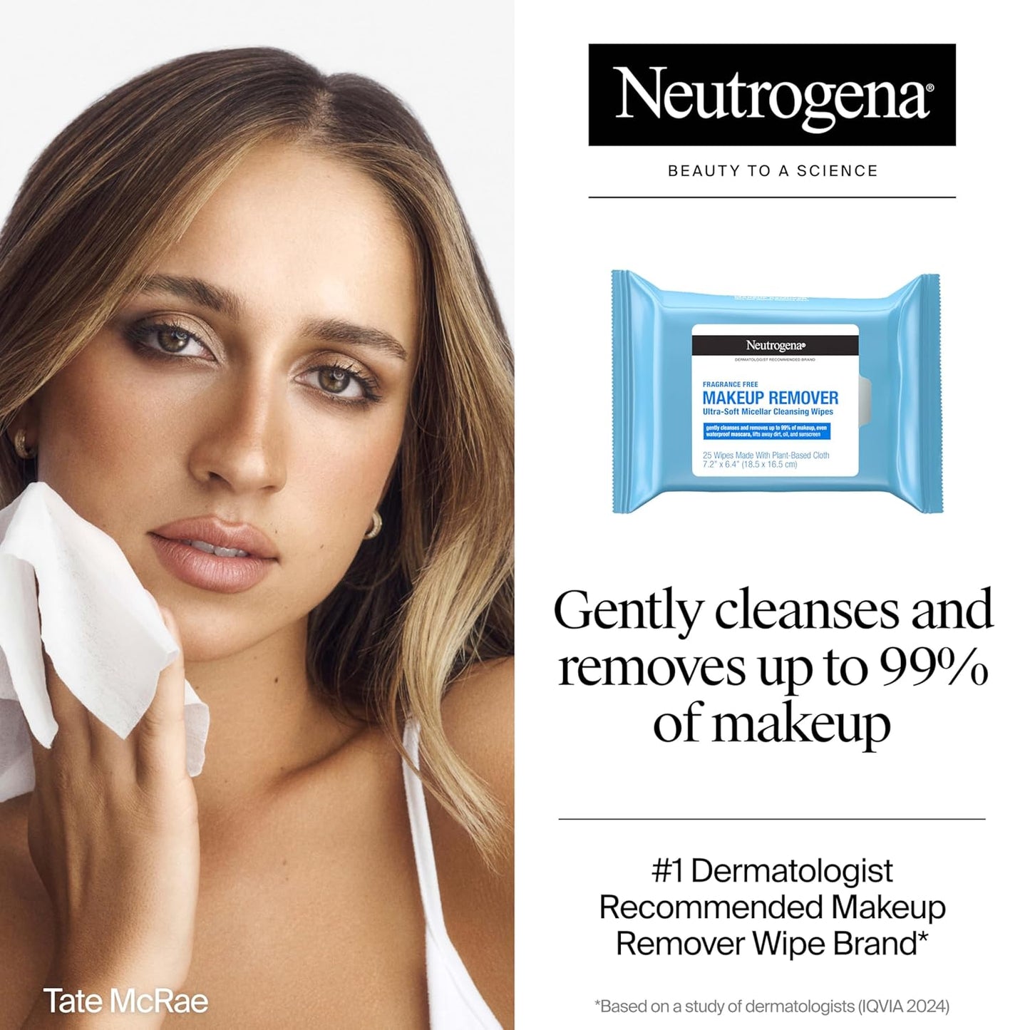 Fragrance-Free Makeup Remover Wipes, Daily Ultra-Soft Micellar Cleansing Wipes Gently Remove Oil & Waterproof Makeup, Hypoallergenic, Made with Plant-Based Cloth, 25 Ct