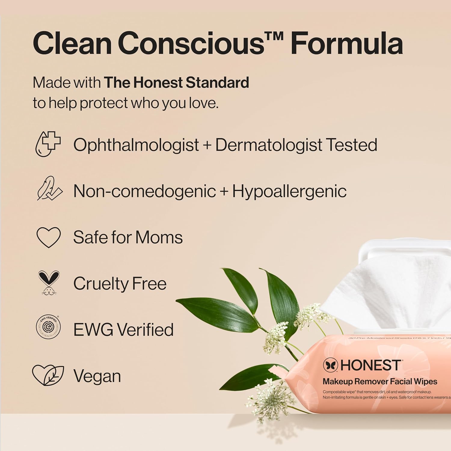 Fragrance Free Cleansing Makeup Remover Facial Wipes | Plant Based, Hypoallergenic, Gentle for Sensitive Skin | 30 Count