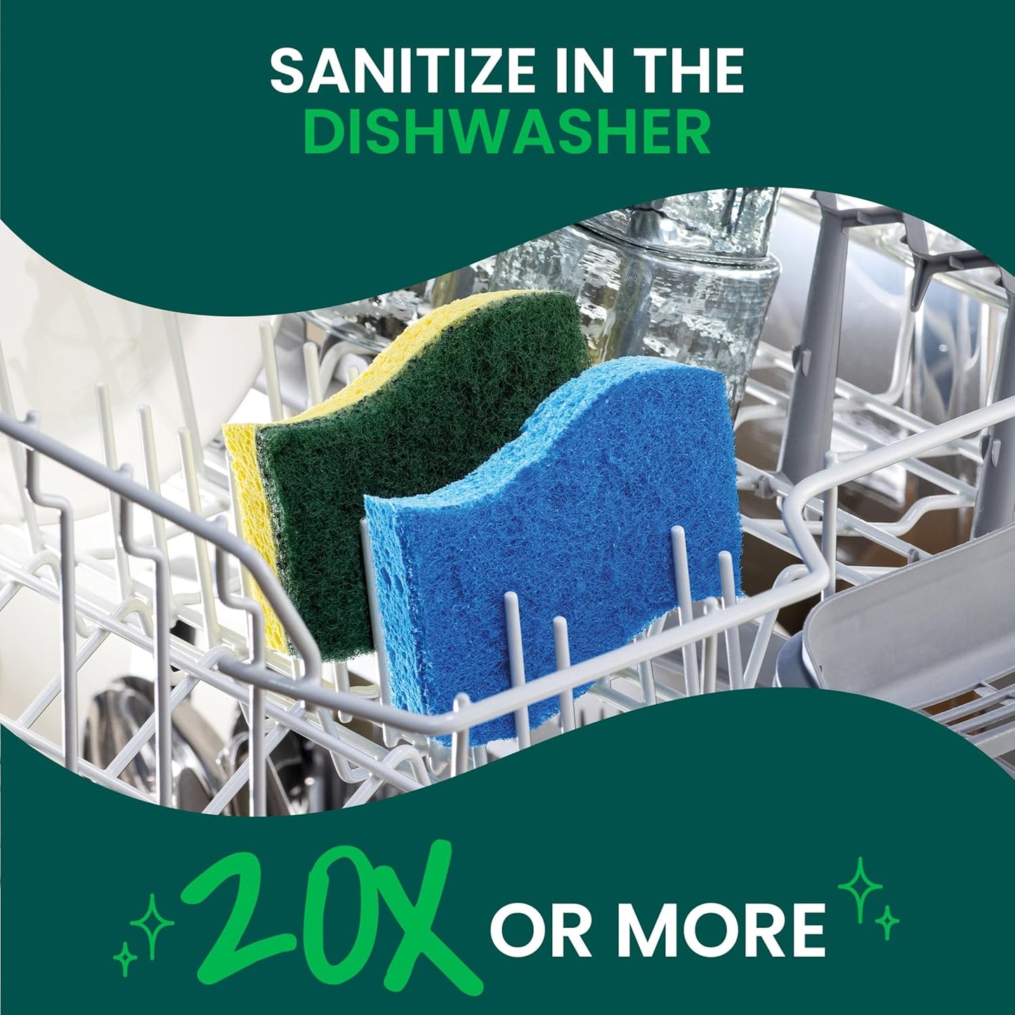 Heavy Duty Scrub Sponge, 9 Kitchen Sponges Designed for Tough Messes in the Kitchen That Last 3X Longer*, Best for Cast Iron Skillets and Outdoor Grills, Flexible, Durable, and Strong