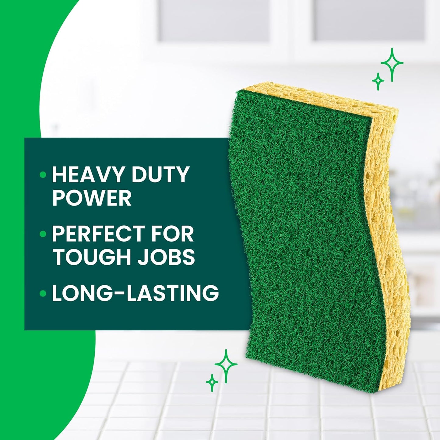 Heavy Duty Scrub Sponge, 9 Kitchen Sponges Designed for Tough Messes in the Kitchen That Last 3X Longer*, Best for Cast Iron Skillets and Outdoor Grills, Flexible, Durable, and Strong