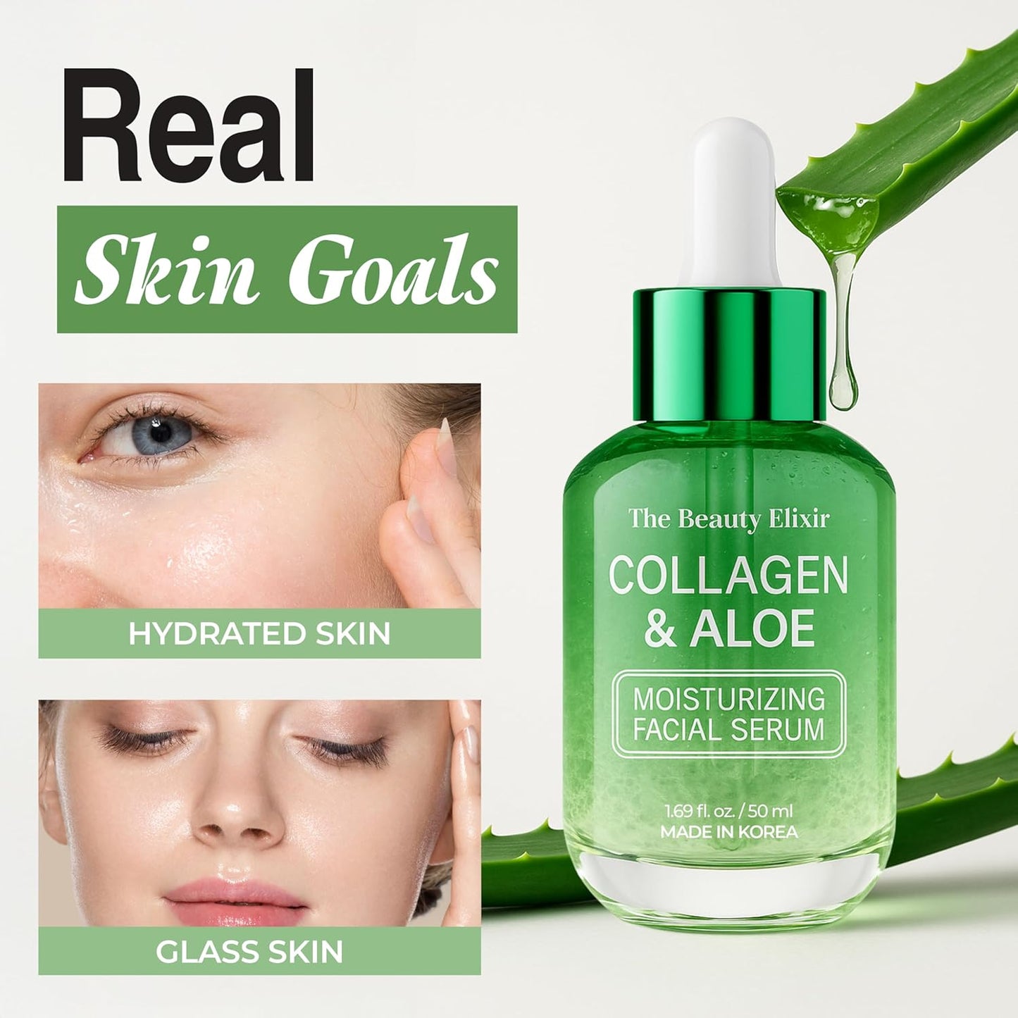Aloe & Collagen Serum for Face - Dermatologist Tested, Anti-Aging, Ultra Hydrating Aloe Vera Gel for Face - Natural Ingredients, Clean Beauty, Cruelty-Free Korean Skin Care - 1.69 Oz