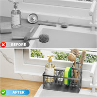 Kitchen Sink Caddy Organzier with High Brush Holder, Sponge Holder for Sink, 304 Rustproof Stainless, Kitchen Countertop Soap Dispenser Organizer, Kitchen Decor and Accessories