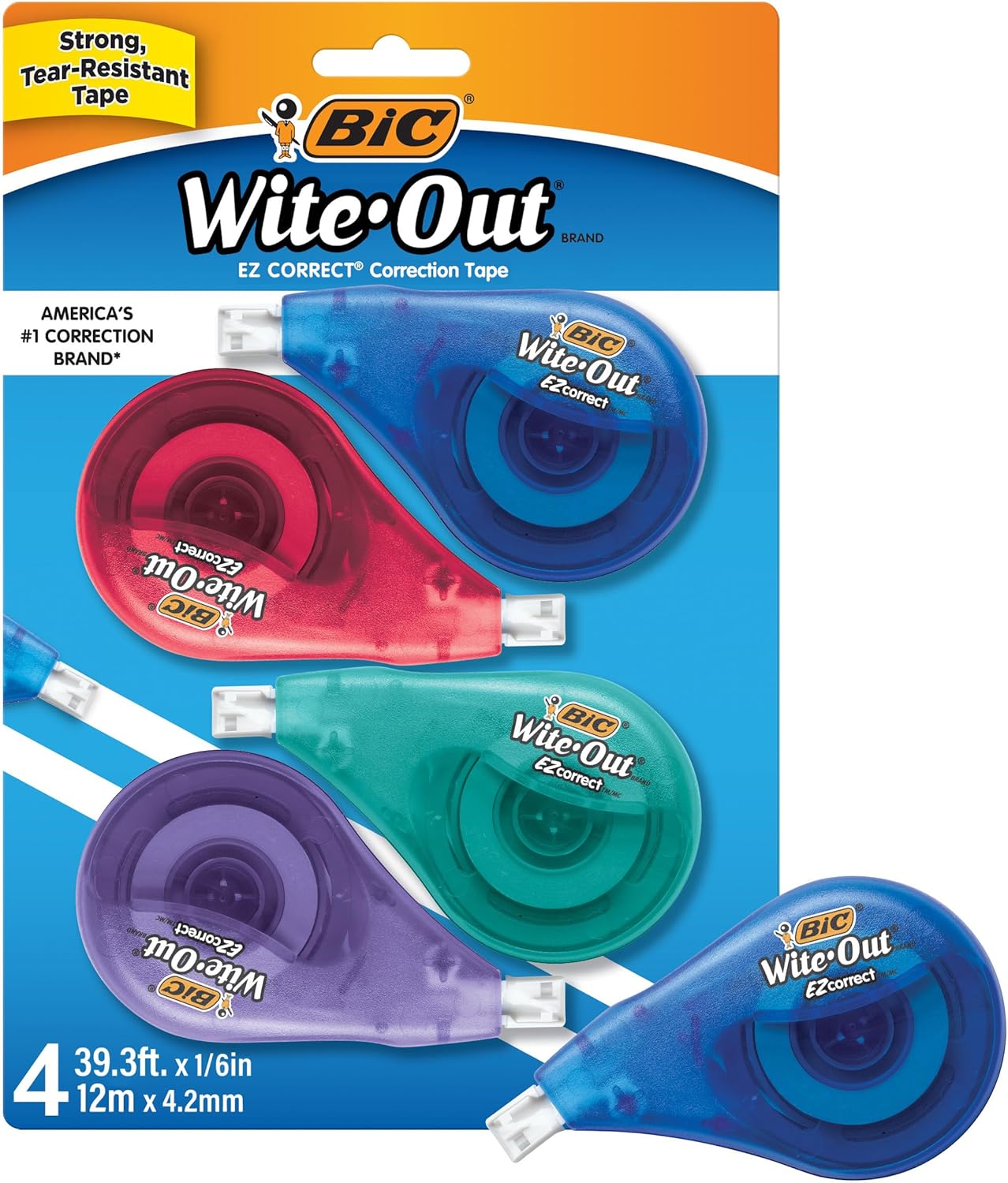 Wite-Out Brand EZ Correct Correction Tape, 19.8 Feet, 4-Count Pack of White Correction Tape, Fast, Clean and Easy to Use Tear-Resistant Tape Office or School Supplies