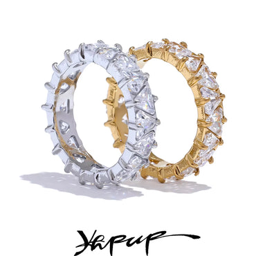 Stainless Steel Delicate Bling Heart Cubic Zirconia Fashion Shiny Ring for Women High Quality Temperament Premium Jewelry