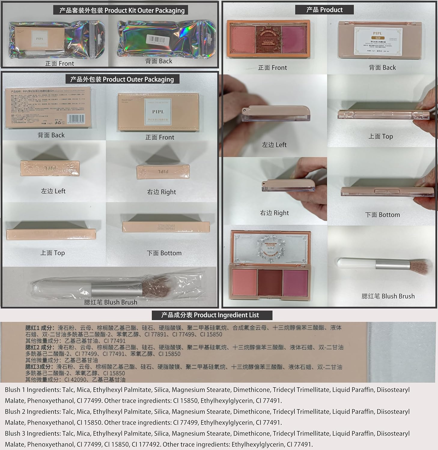 3 Color Matte Pink Blush Palette with Brush, Long Lasting Cheek Makeup, Light and Smooth Blush Powder for Face Beauty