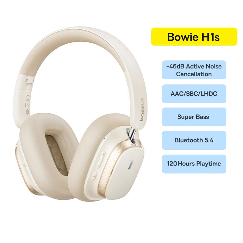 Bowie H1S Wireless Headphones Bluetooth 5.4 Noise Canceling 46Db over Ear Headset Hi-Res Spatial Audio Earphone 120H Time