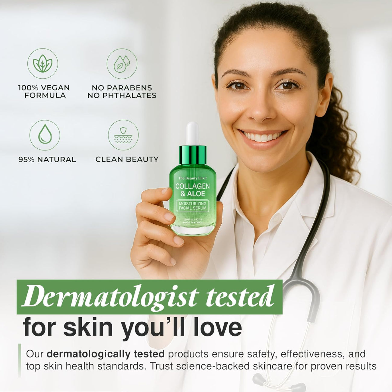 Aloe & Collagen Serum for Face - Dermatologist Tested, Anti-Aging, Ultra Hydrating Aloe Ver a Gel for Face - Natural Ingredients, Clean Beauty, Cruelty-Free Korean Skin Care - 1.69 Oz