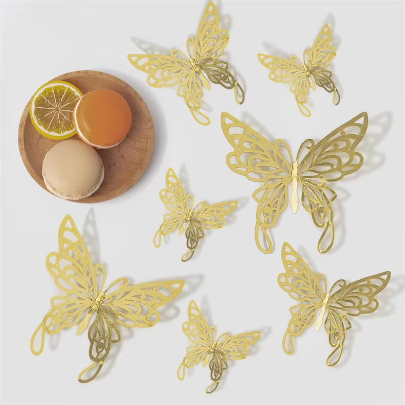 12Pcs 3D Hollow Butterflies Wall Stickers on the Wall for Wedding Decoration Children Room Decor Living Room Kids Bedroom DIY