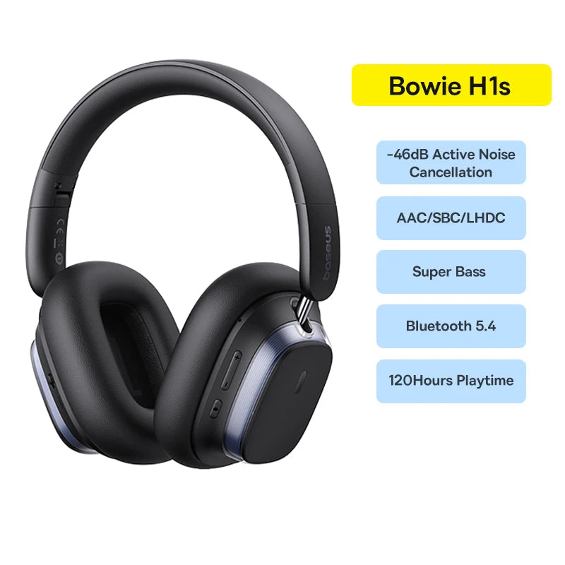 Bowie H1S Wireless Headphones Bluetooth 5.4 Noise Canceling 46Db over Ear Headset Hi-Res Spatial Audio Earphone 120H Time