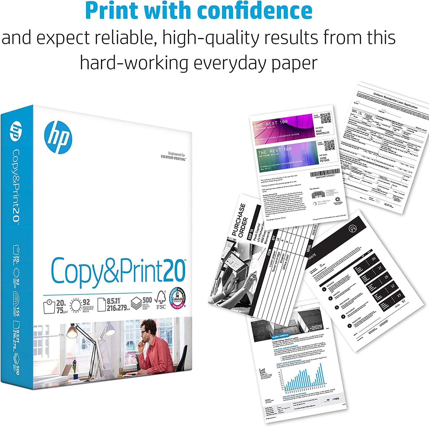 HP Printer Paper | 8.5 X 11 Paper | Copy &Print 20 Lb | 1 Ream Case - 500 Sheets| 92 Bright | Made in USA - FSC Certified | 200060
