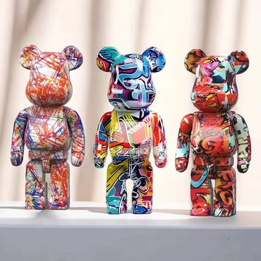 27Cm/10Inches Graffiti Bear Figurine Home Decor Animal Abstract Ornament Storage Money Jar Modern Room Sculpture Table Decor