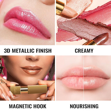 Coral Pink Lipstick for Women with Metallic 3D Shine Lightweight Hydrating Formula, High Impact Lip Color, Vegan Beauty, Full Coverage Lip Makeup, Christmas Gifts for Women, Nemo Go Home(06)