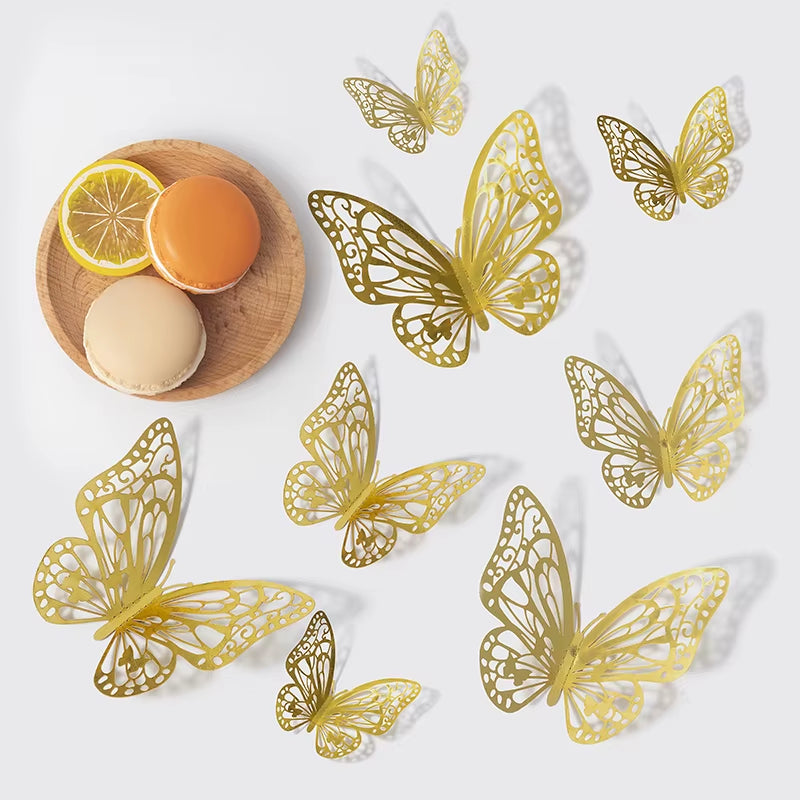 12Pcs 3D Hollow Butterflies Wall Stickers on the Wall for Wedding Decoration Children Room Decor Living Room Kids Bedroom DIY